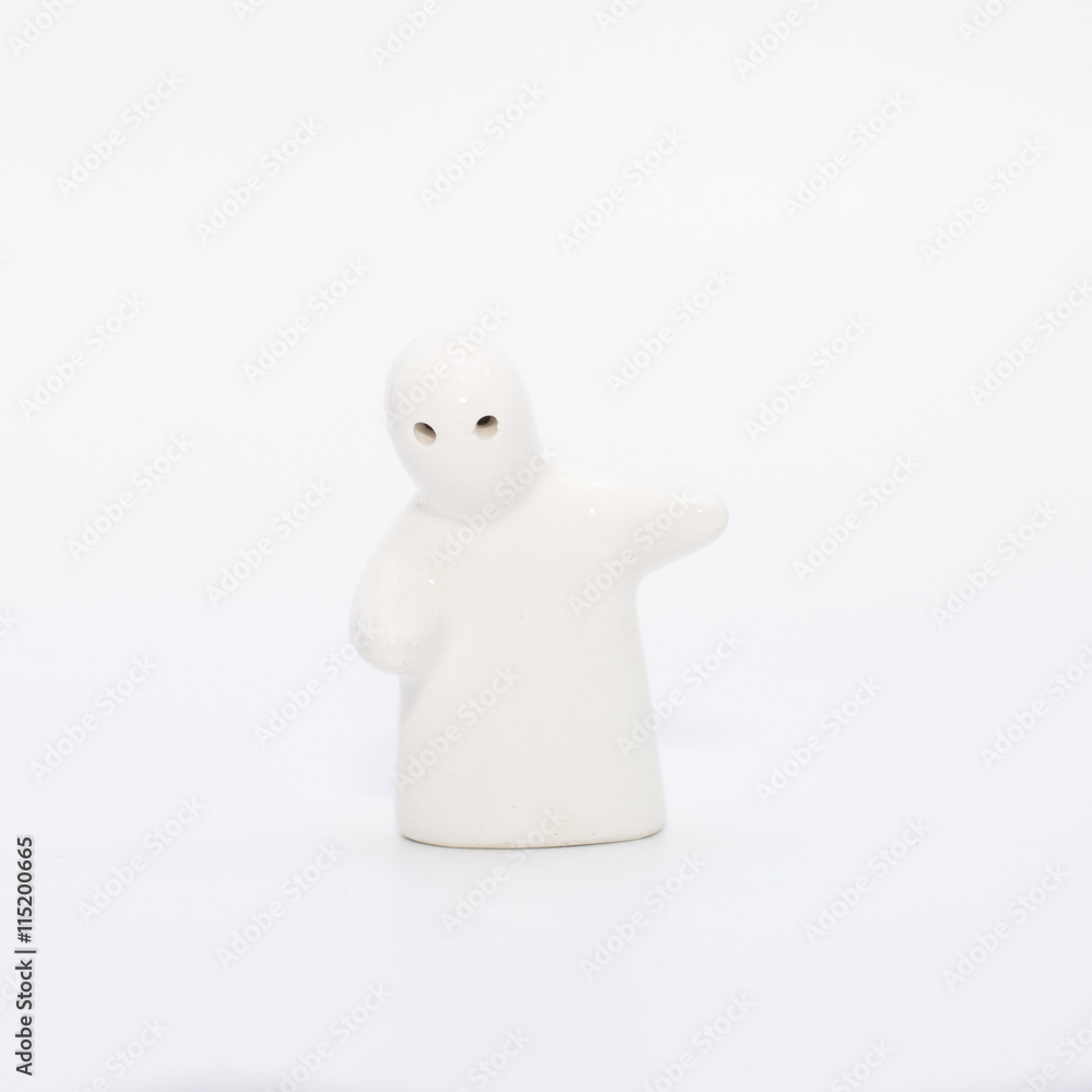 Ceramic doll with red and white. Ceramic doll with red and white.