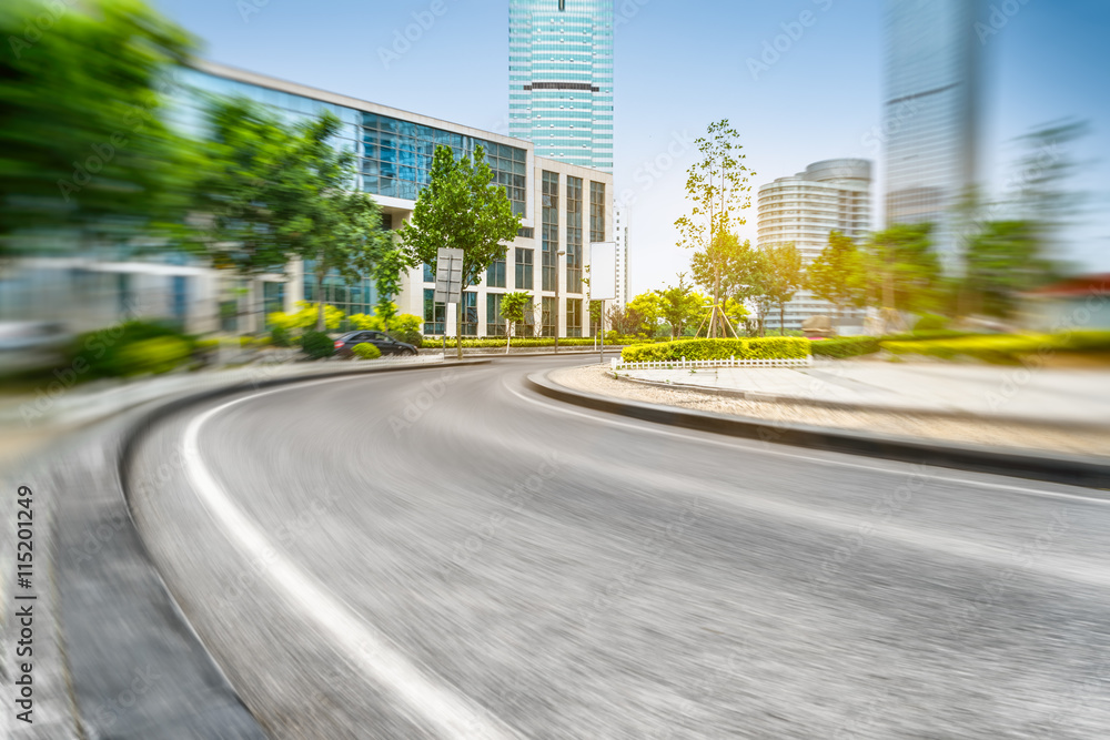 empty road front of modern buildings