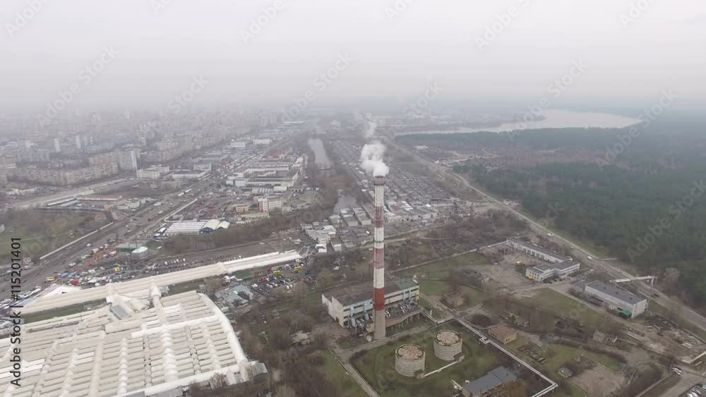 View From Above White Steam From The Pipes Power Plant and Industrial Smokestack View From Above White Steam From The Pipes Power Plant and Industrial Smokestack