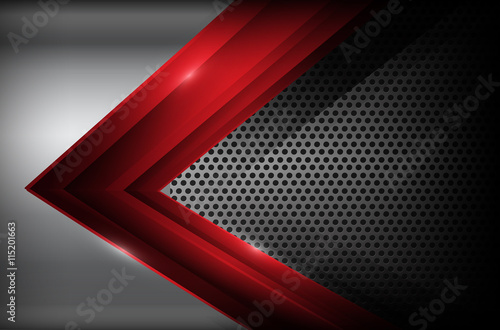 Dark chrome steel and red overlap element abstract background ve