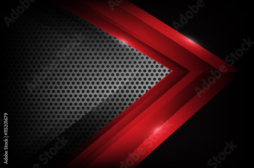 Dark chrome steel and red overlap element abstract background ve