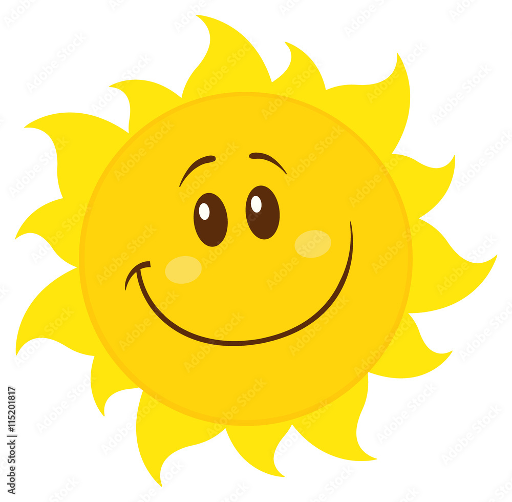 Smiling Yellow Simple Sun Cartoon Mascot Character. Illustration Isolated On White Background