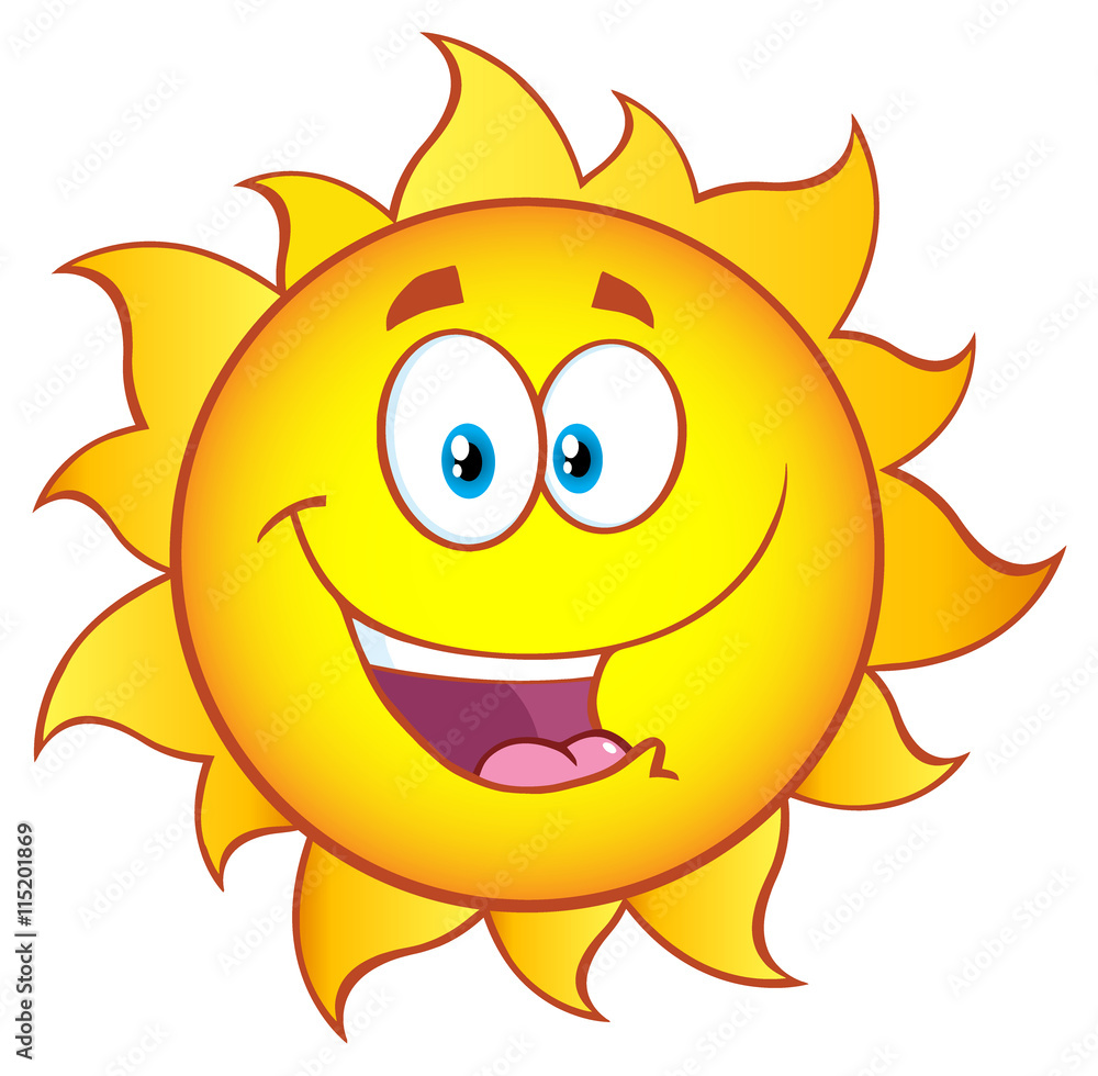 Happy Sun Cartoon Mascot Character With Gradient. Illustration Isolated On White Background