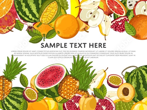 Fruit mix with leaves on wite background vector illustration