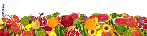 Fruit mix with leaves on wite background vector illustration