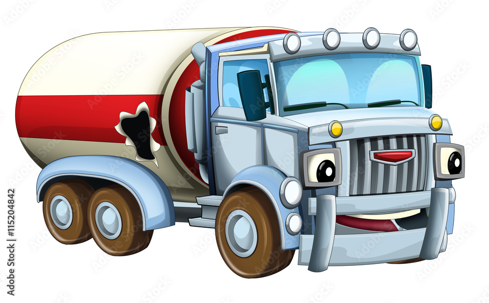 Cartoon happy damaged truck - isolated - illustration for children 
