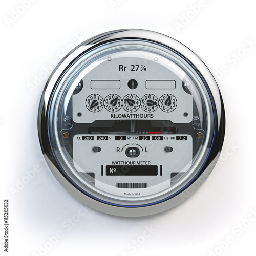 Analog electric meter isolated on white. Electricity consumptio
