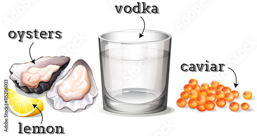 Vodka in glass and other ingredients