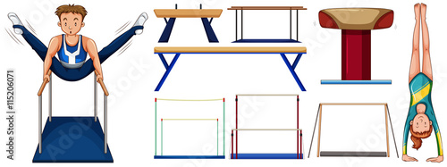 Gymnastics set with athletes and equipments