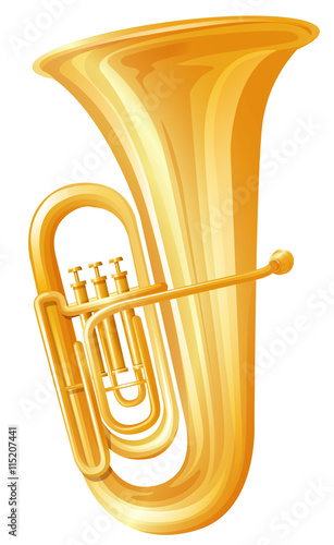 Golden tuba on white background