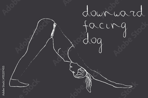 Yoga downward facing dog pose in chalk on blackboard