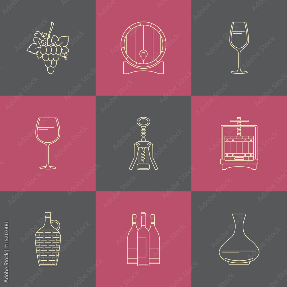 Winemaking icons on colorful square Winemaking icons on colorful square