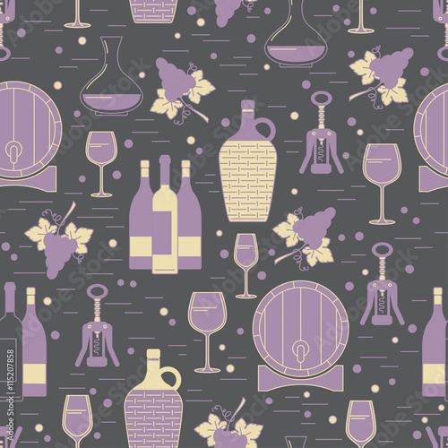 Winemaking seamless pattern on grey background