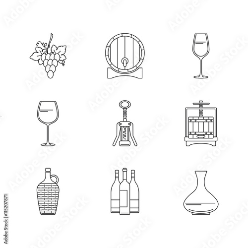 Photo Winemaking icons set on white background.