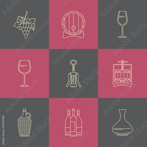 Winemaking icons on colorful square