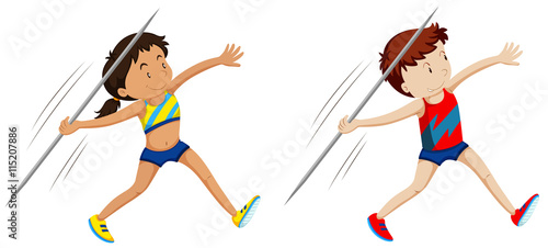 Man and woman athletes for javelin