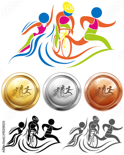 Triathlon icon and sport medals