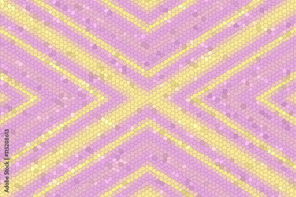 Illustration of a pink and yellow mosaic cross