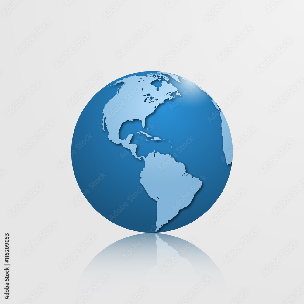 High detailed vector globe with North and South America. 