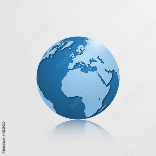 High detailed vector globe with Europe, Africa and Atlantic ocean.