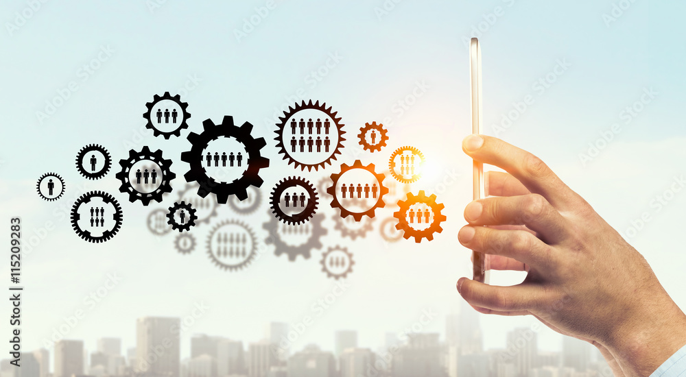 Fototapeta premium Social media and cloud computing . Mixed media