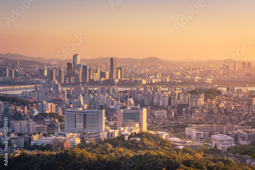 Canvas Print Korea,Sunset of Seoul City Skyline