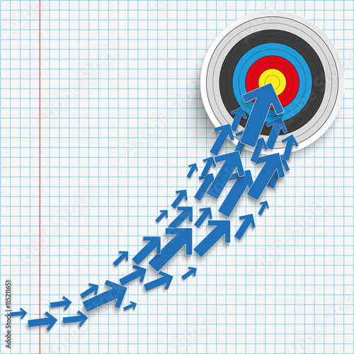 Ausbildungsziel - Pfeile mit einer Zielscheibe auf dem karierten Hintergrund 