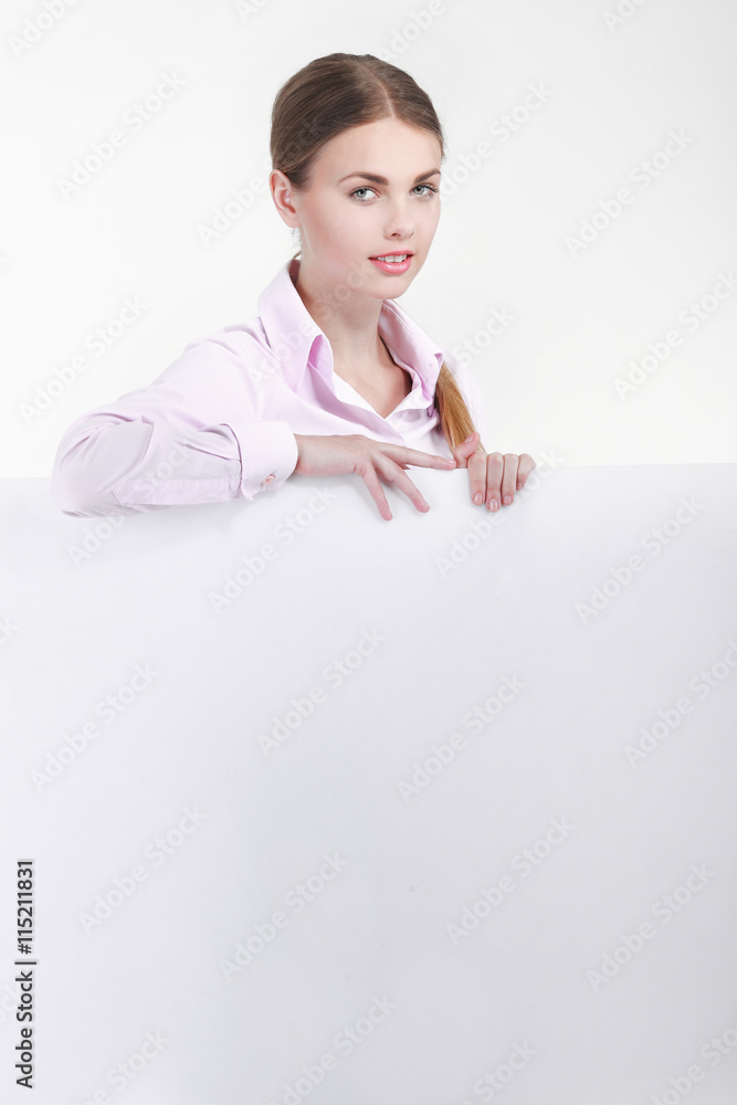 Smile Business woman portrait with blank white board. Female modern Smile Business woman portrait with blank white board. Female modern