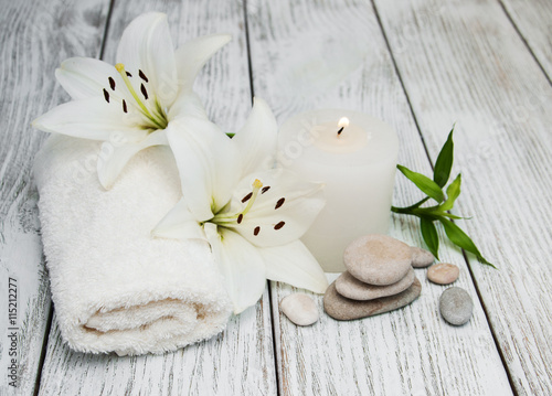 Spa products with white lily