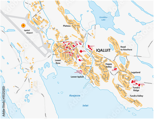 vector street map of Iqaluit, the capital of the Canadian territory Nunavut