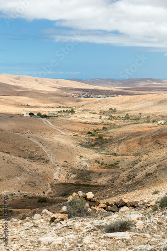 Landscape of fields and mountains near Antigua village, Fuerteventura, Canary Islands, Spain