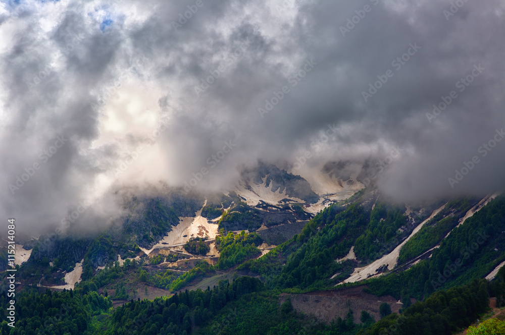 Large  clouds over  the Caucasus Mountains