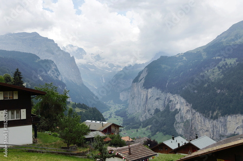 Village and Deep gorge of Weisse Lutschine river  photo