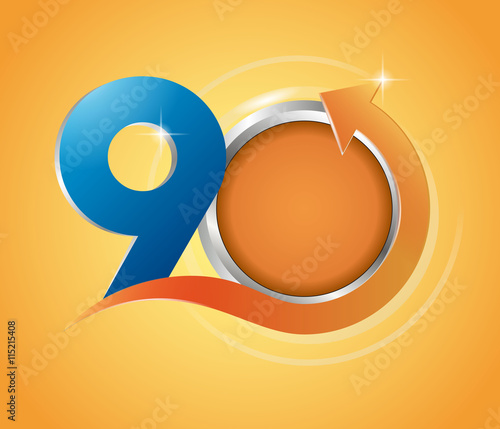 Template logo 90th anniversary and gold frame oval with arrow up, anniversary vector color design, anniversary 90