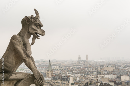 Obraz na płótnie Gargoyle over paris at Notre Dame on an overcast day