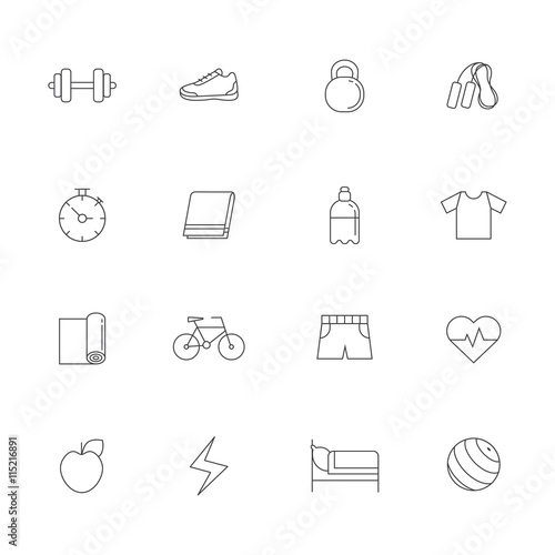 Fitness and sport icon vector set. Clean and simple outline design.