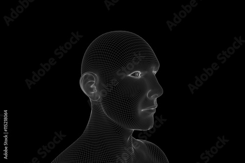 Male Human 3D Wireframe Hologram in Motion. Nice 3D Rendering 