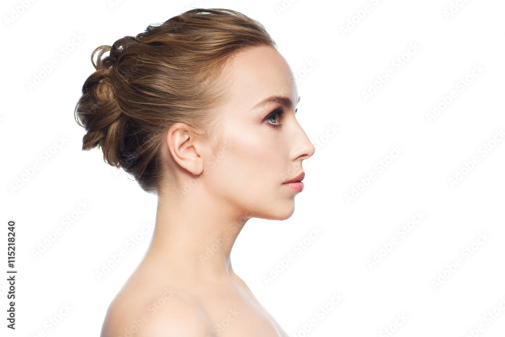 Fototapeta premium beautiful young woman face over white background