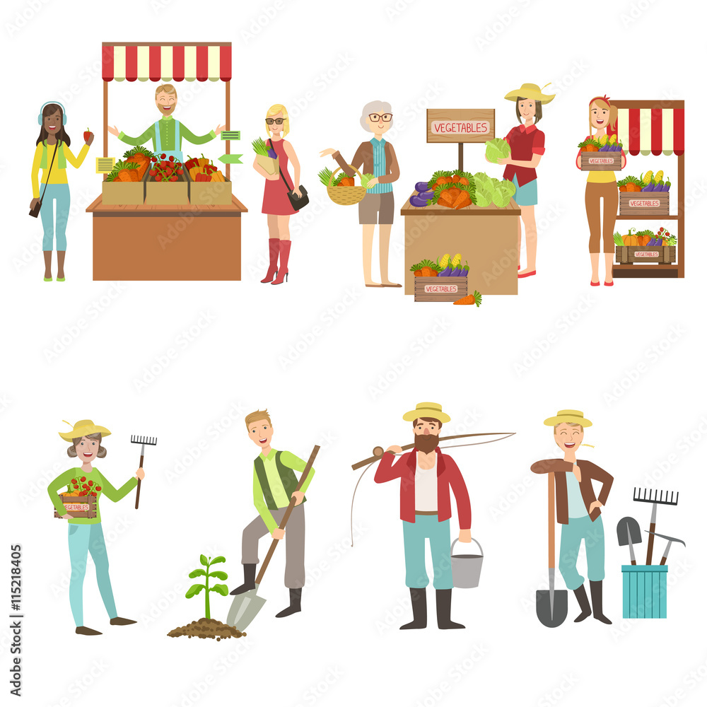 Farm Vegetables Market And People Farming Set Farm Vegetables Market And People Farming Set