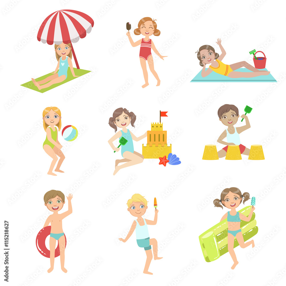 Kids Playing At the Beach Set Kids Playing At the Beach Set