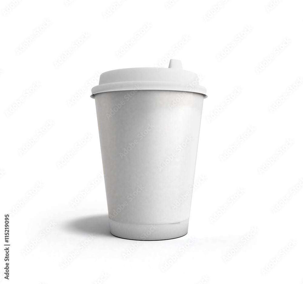Realistic paper coffee cup 3d render on white Realistic paper coffee cup 3d render on white