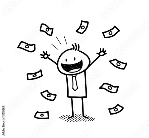 Rich and Wealthy Businessman Doodle, a hand drawn vector doodle illustration of a wealthy businessman with money around him.