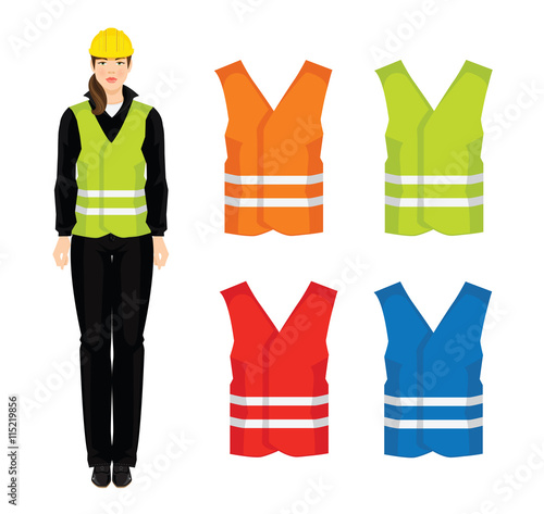 Vector illustration of different color safety waistcoat isolated on white background. 