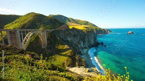 summer california big sur bridge bay pacific ocean mountain panorama 4k time lapse usa
