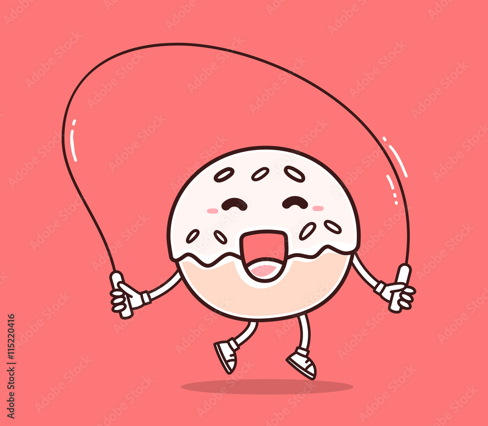 Vector illustration of bright color smile donut with skipping ro - obrazy, fototapety, plakaty 
