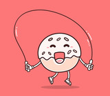 Vector illustration of bright color smile donut with skipping ro