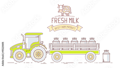 Agribusiness. Vector illustration of farm tractor with cart with