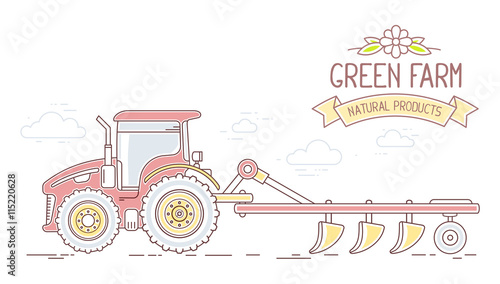 Agribusiness. Vector illustration of farm tractor with plow isol