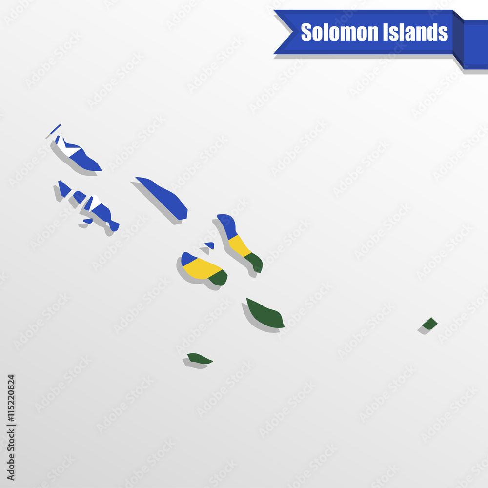 Fototapeta premium Solomon Islands map with flag inside and ribbon
