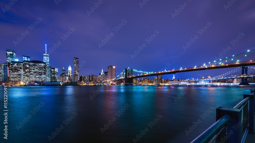 Brooklyn Bridge and Manhattan skyline at dusk, New York City, New York Brooklyn Bridge and Manhattan skyline at dusk, New York City, New York